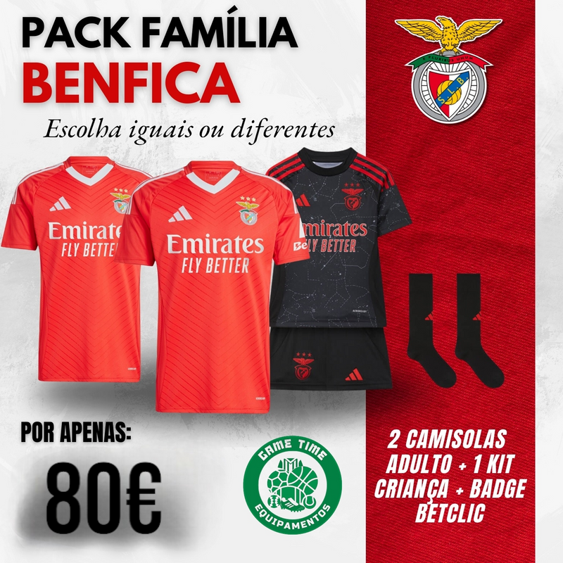 Benfica - Pack Familia 24/25 - VERMELHAS OU PRETAS , OU CINZENTAS OU VARIADAS. LER DESCRIÇÃO